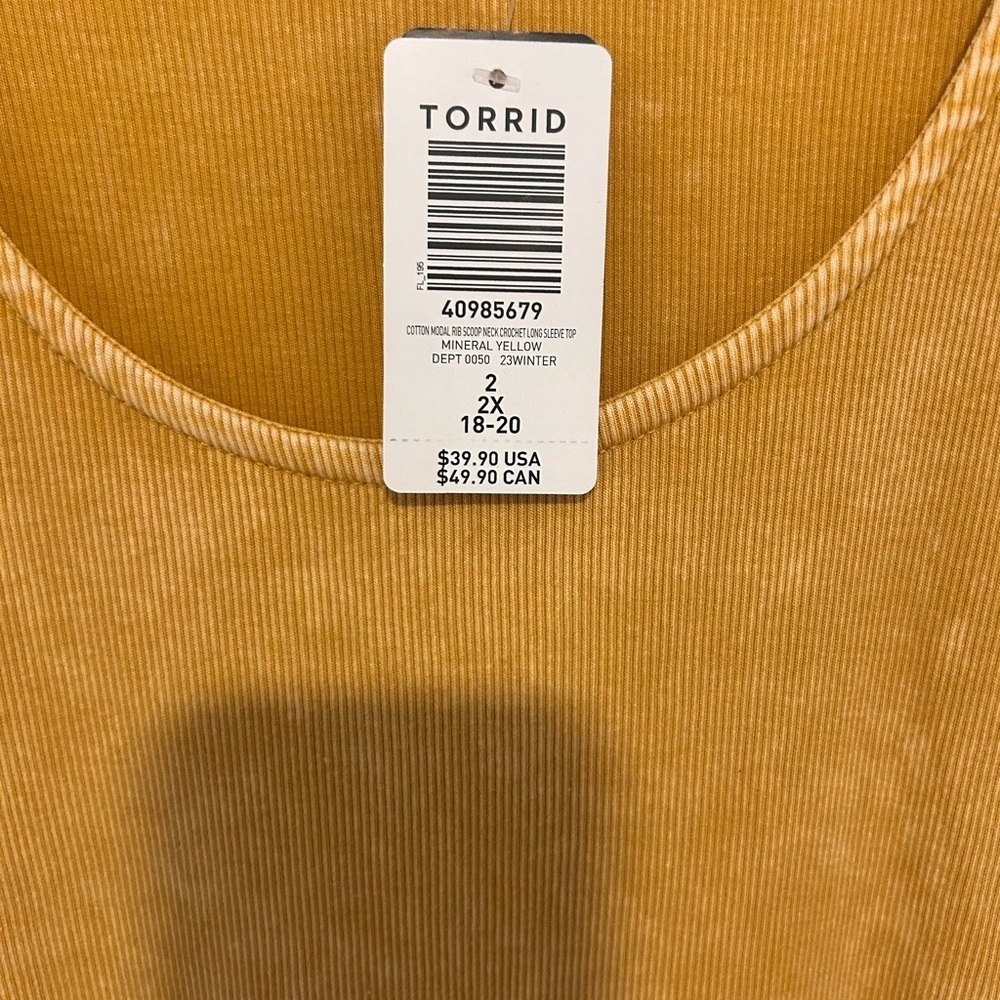 NWT Torrid Mustard Long Sleeve Top with Lace Detail Size 2 (18-20) - Picture 2 of 9